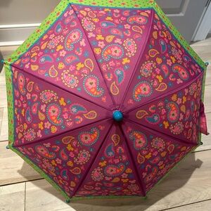 Paisley Pattern Kids Umbrella - Pink and Green